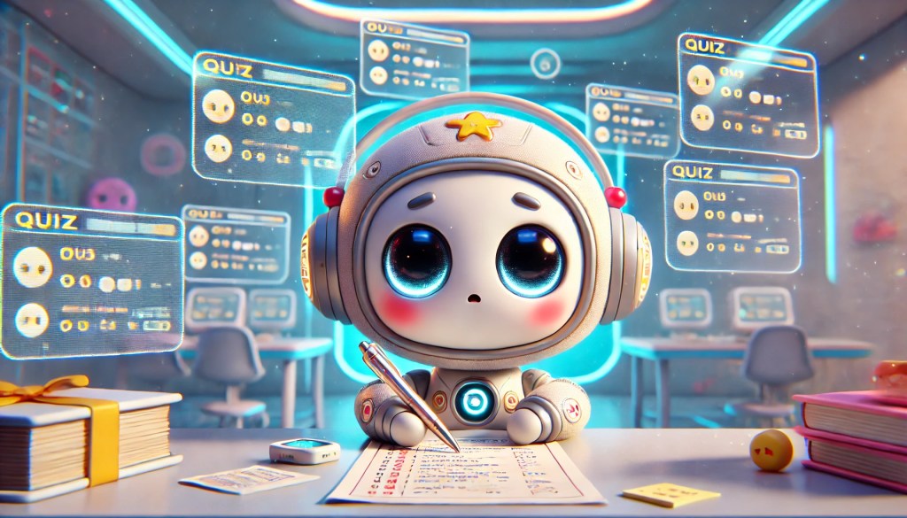 Söt osäker robot som gör ett prov