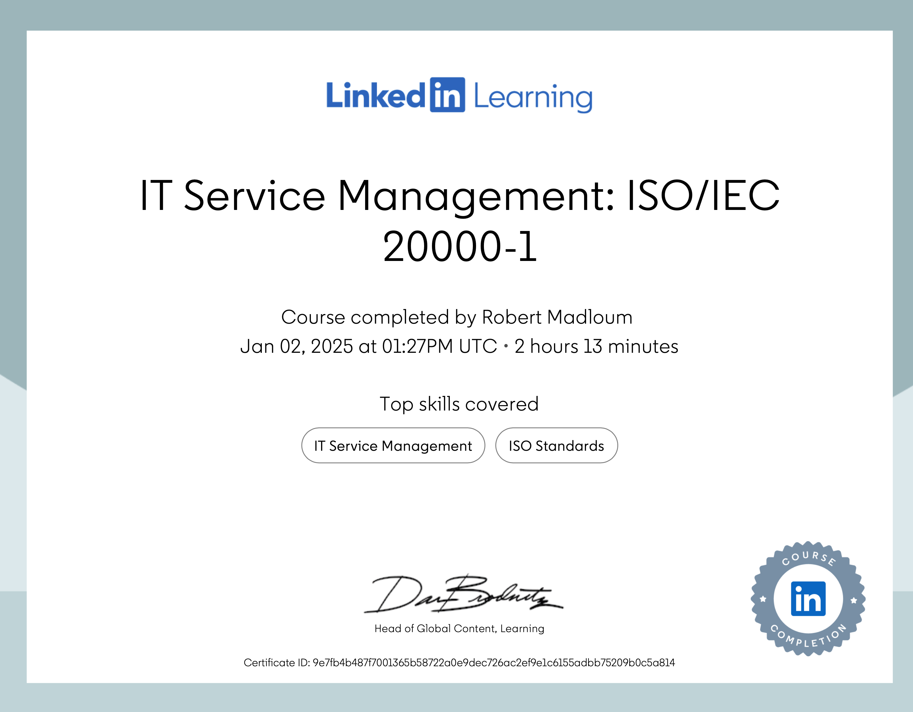 Certifikat IT Service ISO 2000-1