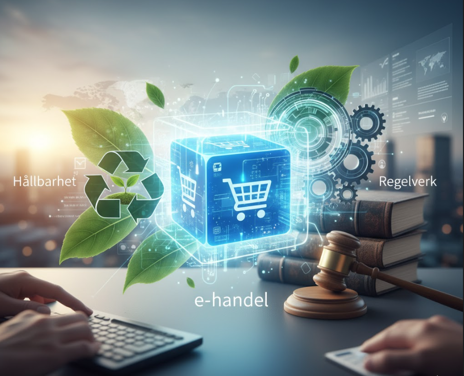 bild som symboliserar hur hållbarhet och regelverk formar den nya e-handeln